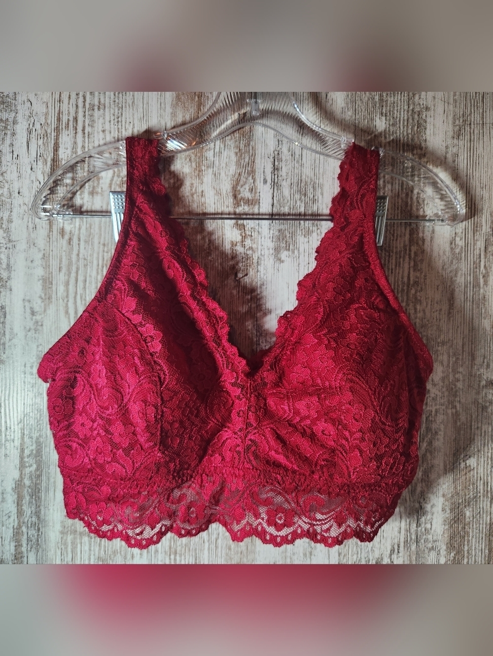 Smart & Sexy Red Lace Bralette - Stretch Lace V-Neck Bra Size XXL